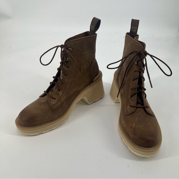 Sorel Hi-Line Lace Up Block Heel Platform Brown Leather Boots Umber Ceramic 9.5 - Picture 5 of 11